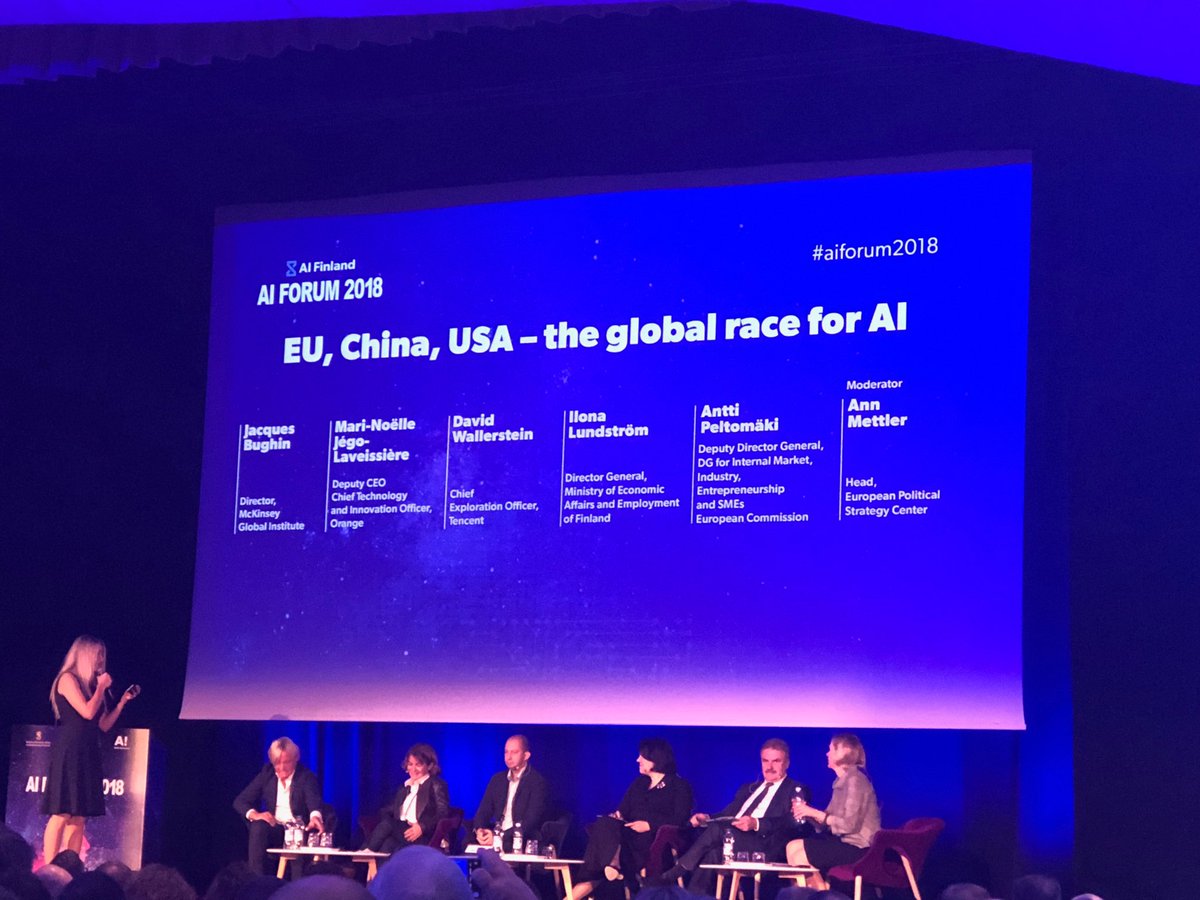 Interesting panel on the Global Race for #AI - what can Europe’s competitive advantage be? #AIForum2018 https://t.co/XzJmb7iBsA