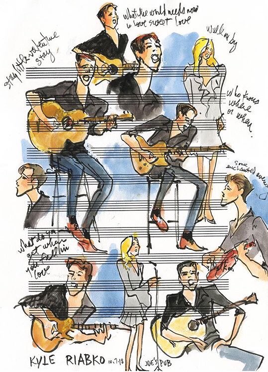 A very talented lady, named <a href="/joanchiverton/">joan chiverton</a>, who was at <a href="/KyleRiabko/">Kyle Riabko</a>’s show at <a href="/JoesPub/">Joe’s Pub</a> NYC last night, drew this sketch after the performance. We can’t get over it!! How cool!! #artist #nyc #sketch #bacharach #richardrodgers #offbroadway #musicians #joespub #publictheatre