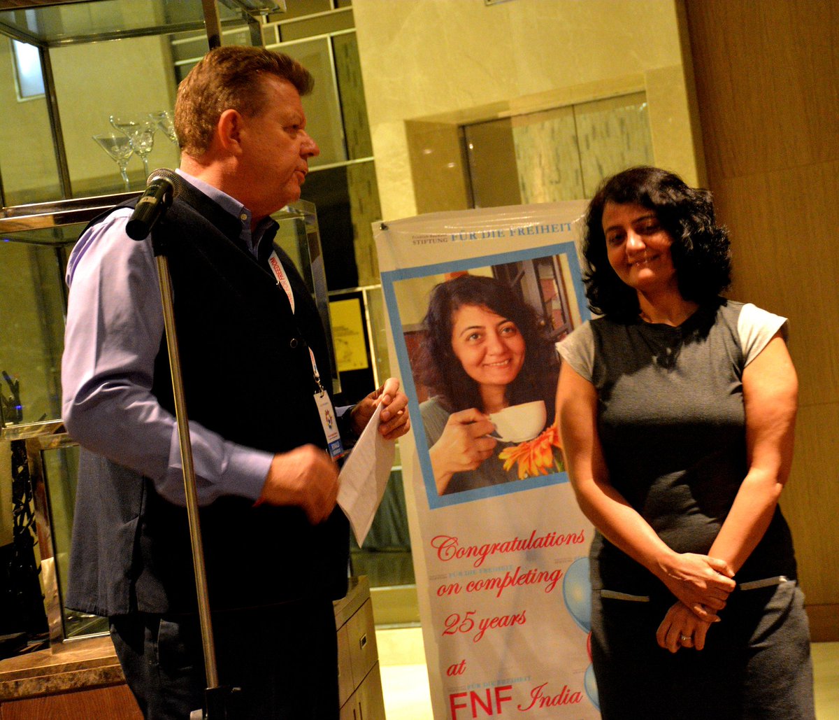 fnfindiaoffice's tweet photo. "For many in #India and #SouthAsia her smile has become the face of @FNFreiheit," said Regional Director @meinardus in a small ceremony in honor of Program Manager @NupurHasija on her 25th work anniversary on the sidelines of the Pan-Asian Regional Meeting in #Bangkok #time4asia https://t.co/MuvWVzXGCW