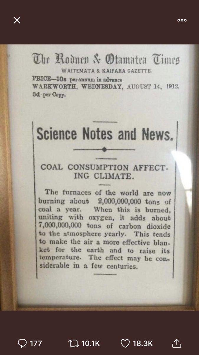 IPCC Report states there will be unprecedented changes due to climate change. Had to repost this article from 1912 that says ‘coal is affecting climate’. A glacial change of pace is not going to work.