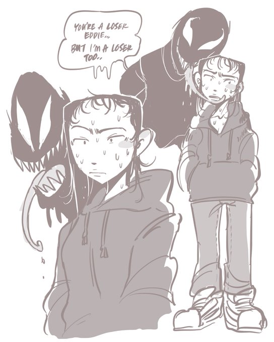 tom hardy was so sweaty the entire movie so I think girl eddie would be really sweaty too 