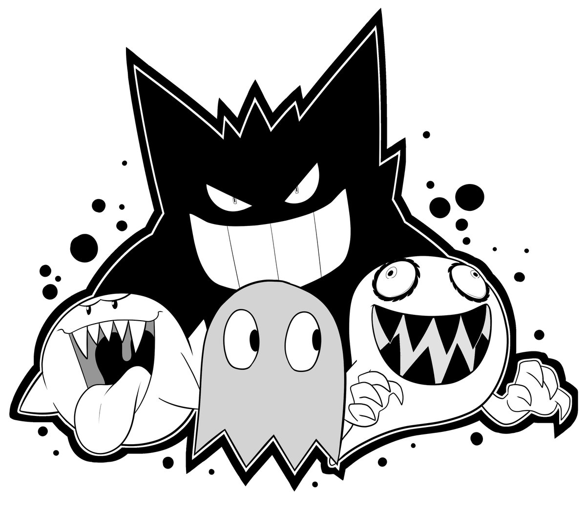 Ravrous's tweet photo. Boo! They scared you! #inktober #Inktober2018 #inktoberday8 #Rav #Ravrous #boo #pacman #boomboo #Gengar #pokemon #halloween #mario https://t.co/rOH12xqjmk