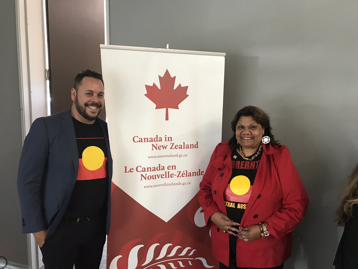 ChristineRoss6's tweet photo. Great to attend the #WIBF2018 with David Williams one of our most talented musicians especially the didgeridoo. We proudly wore the Aboriginal Flag on our t-shirts at the Canada and Australian meet and greet today in Rotorua NZ. https://t.co/C22meseXYD