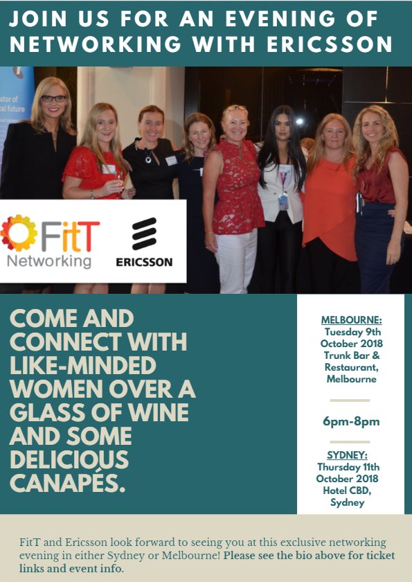 Melbourne guests, we look forward to networking with you tonight at the FITT x Ericsson Event 🍸🍸🍸Please follow our Instagram Page - @femalesinit to see insta stories throughout the night 😀😀