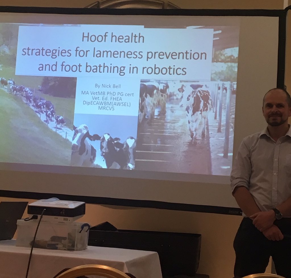 gorstmark's tweet photo. #advancedrobot Dr Nick Bell - Hoof health strategies for lameness prevention and foot bathing in robots #teamdairy #robottriangle @ARN_Home https://t.co/qSEpN8CZq6