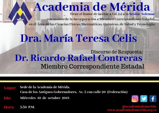 #10Oct #AcademiaDeMérida #IncorporaciónAMiembroCorrespondienteEstadal <a href="/RosenzweigLevy/">RosenzweigLevy</a> <a href="/entrecronicas/">Ramón Sosa Pérez</a> <a href="/GilOtaiza/">Ricardo Gil Otaiza</a> <a href="/alejoveneteatro/">Alejandro  Ramos</a>