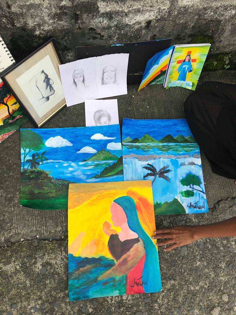 jannelejim's tweet photo. This is Ate Jhalanie. She is a homeless, self-taught artist, and she sells her pieces for about 300-500 Php. I’m not going to try to make poverty porn out of this, but nonetheless, I hope you guys can help her by buying her paintings and sketches! (I will be adding more) https://t.co/7jurNC8WDM