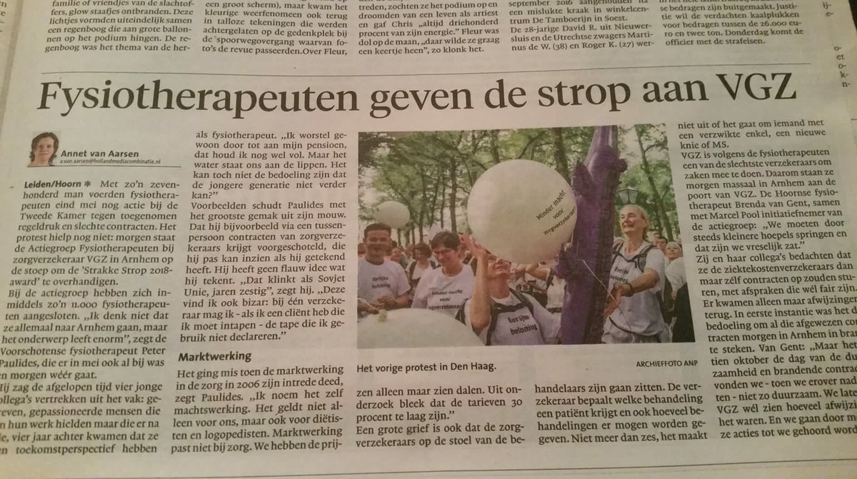 Fysiotherapeuten geven de strakke strop aan #VGZ #eerstelijnszorg #dietist #logopedie #zorg #politiek #achmea #cz #menzis