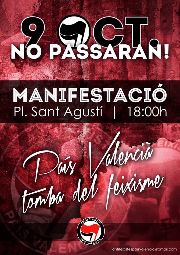 CDReferendumSVH's tweet photo. Avui el #PaísValencià serà la tomba del feixisme. El #9Octubre, sempre, als #PaïsosCatalans, NO PASSARAN.

#diadaPaísValencià 
#NoPassaran
#CDRAntifeixista
#CDRBaixLlo https://t.co/bCpeCTbVps