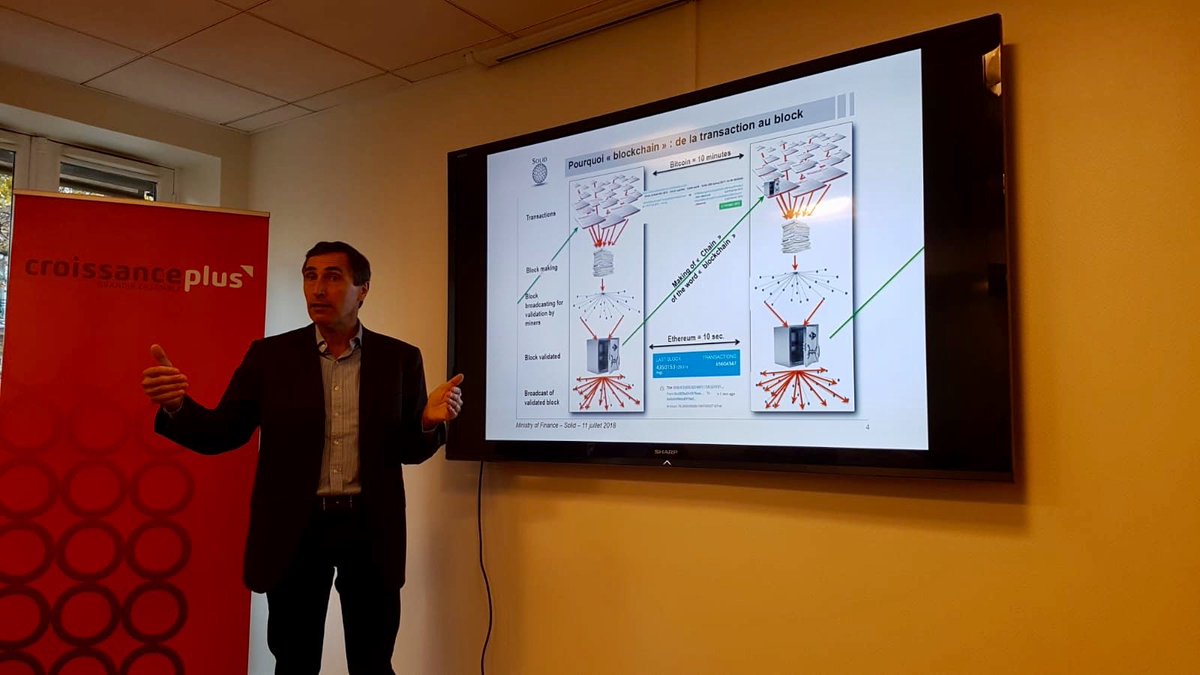 CroissancePlus's tweet photo. #ICO et #cryptomonnaie : comment cela fonctionne ? Quels enjeux ? Présentation de @Pierre_Paperon aux entrepreneurs de @CroissancePlus #Blockchain https://t.co/42gbEbodYK