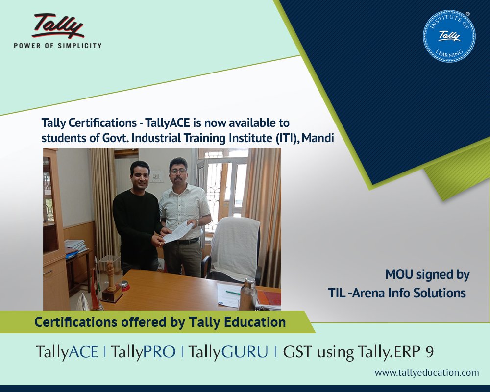 talllyeducation's tweet photo. #TallyCertifications are now available in Govt. Industrial Training Institute (ITI), Mandi. https://t.co/fo80fXPgVD