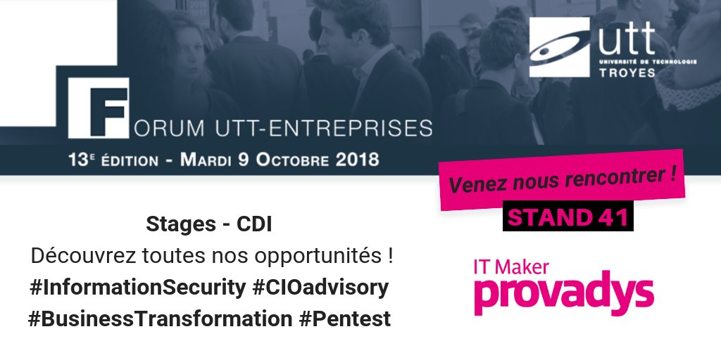 almond_eu's tweet photo. C'est parti pour la 13ème édition du #ForumUTT ! 
De nombreuses opportunités de stage et d'emploi sont disponibles !
🔴STAND 41🔴
@UTTroyes #InformationSecurity #CIOadvisory #BusinessTransfo #Cybersécurité #Forensic #Pentest #RGPD
👉 https://t.co/A70xGokdFq https://t.co/K5RgTMFNHL