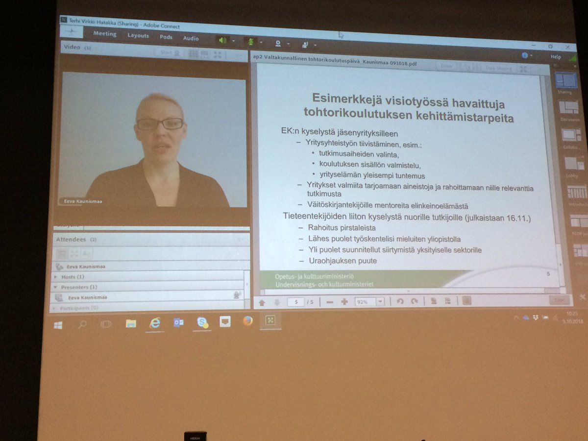 mlyyti's tweet photo. @tohtos OKM:n Eeva Kaunismaa esitteli visiotyössä nousseita tarpeita tohtorinkoulutuksen kehittämiseen #tohtorikoulutus https://t.co/SwwYuJFjYk