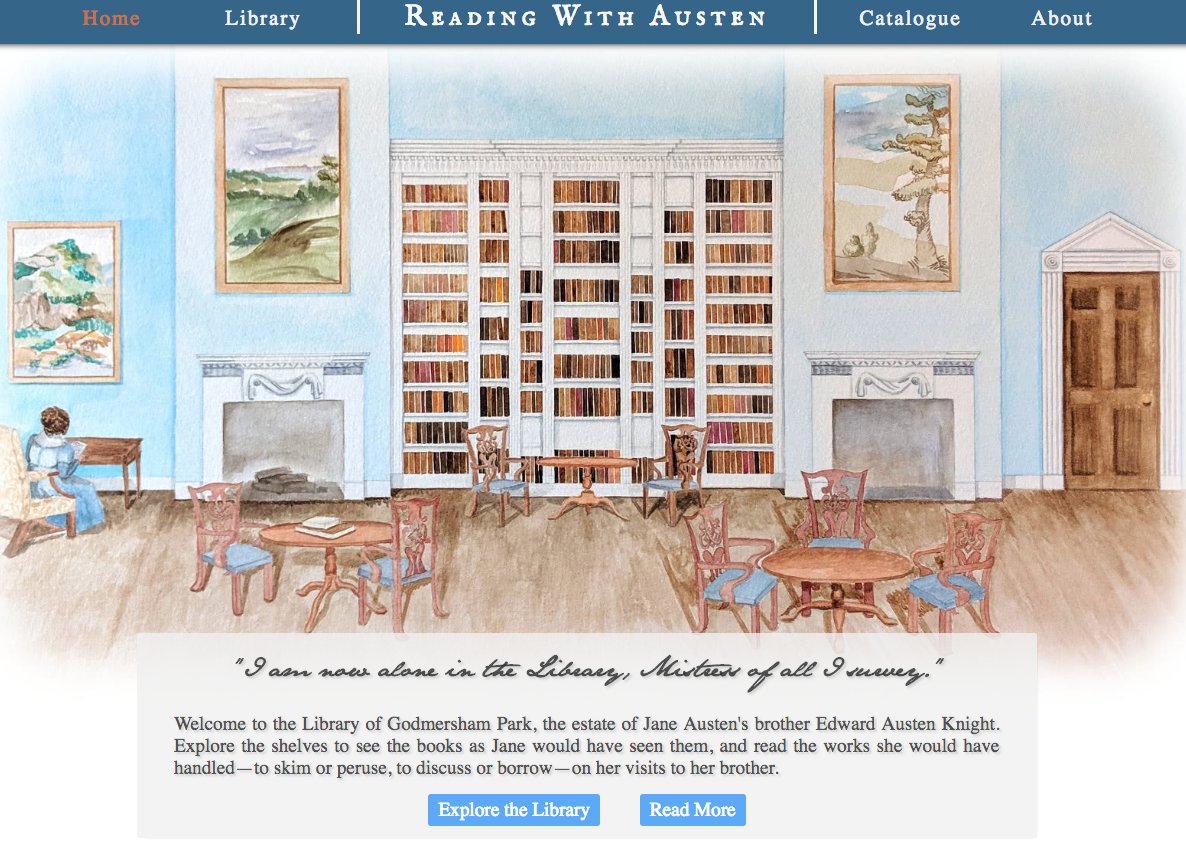 After many months and, indeed, years of work, the 'Reading with Austen' site is launched. 
Here you can explore the Library as Jane Austen may have seen it, and browse photographs of and bibliographic information for the very editions she may have handled.
bit.ly/2QDPY6f
