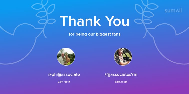 Our biggest fans this week: <a href="/philjjassociate/">Phil Johnson</a>, <a href="/jjassociatesYin/">Yin Johnson 💙</a>. Thank you! via sumall.com/thankyou?utm_s…