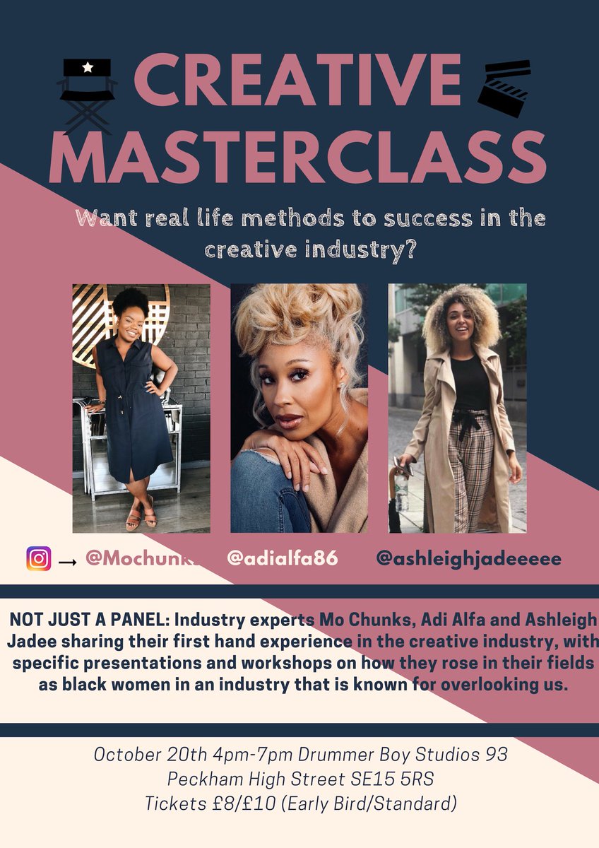 #CREATIVEMASTERCLASS 🎥

Interested in different areas of the creative industry? We have put together the ultimate masterclass for you ladies! Q&A, table reads, presentations + so much more this is not another panel, it’s is a must go event! 

Tickets: eventbrite.co.uk/e/creative-mas…