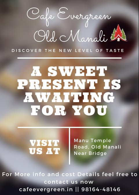 Best Place To Eat In Manali
We are waiting for you to serve you best delicious food.
Come visit our cafe in old manali and enjoy the live music and testy food. 
#oldmanalicafe
#manalifood
#oldmanali
#livemusic
#livemusicinmanali
#manali
cafeevergreen.in