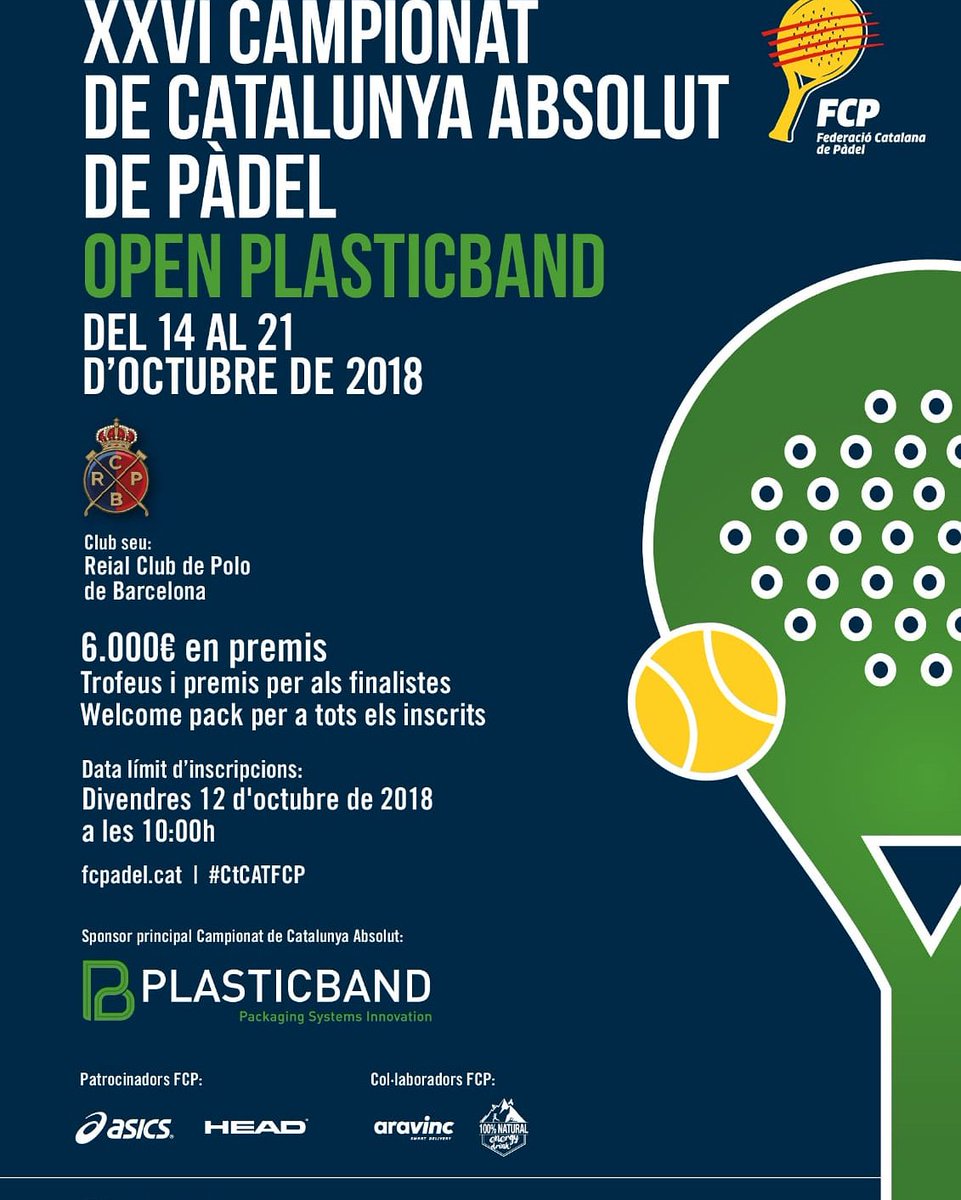Campionat de Catalunya Absolut de la <a href="/FCatalanaPadel/">FCP - Federació Catalana de Pàdel</a> 
En aquesta edició hem d'arribar a les 400 parelles!!