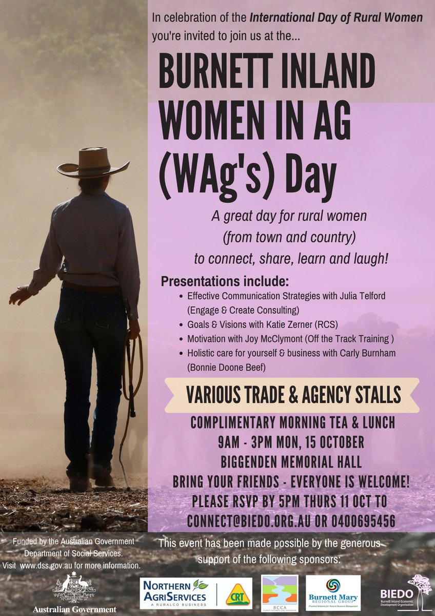 telford_julia's tweet photo. See you for #IRWD2018 at #Biggenden!
#Womenonboards #womeninag #agribusiness #engageandcreate
@Qld_Rural_Women @AdvanceQld @BIEDO_Community @KristyFrahm @lissybarnett @GeorgieSomerset @ShannonFentiman @joymcclymont @MarkFurnerMP https://t.co/uBIewsQIw1