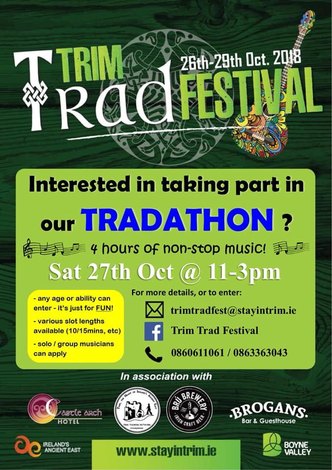 TrimTradFest's tweet photo. Trim Trad Festival takes place this October bank holiday weekend , have you made plans yet ??? #TrimTrad #StayInTrim #BoyneValley #IrelandsAncientEast #TradFest #Trim #Ireland https://t.co/TReHZYSLzI
