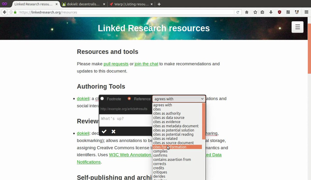 csarven's tweet image. #BeilsteinOS_Symposium presentation on dokieli: A Decentralised Read-Write Web Application csarven.ca/presentations/…

dokiel.li
#LinkedResearch #OpenScience