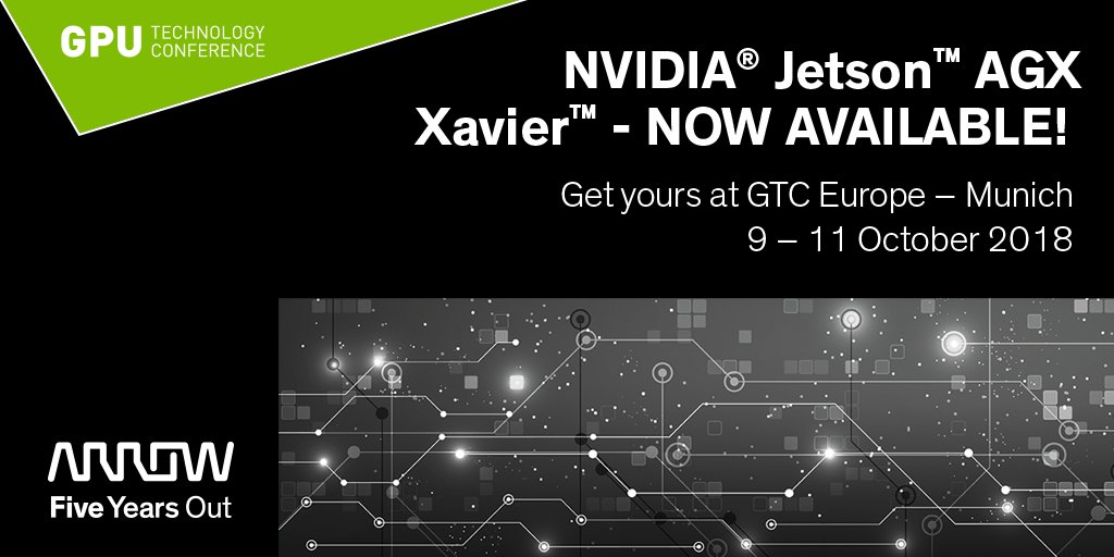 Arrow_IoT's tweet photo. Today's it's all about the NVIDIA Jetson™ AGX Xavier™. Would you like to learn more about this micro-sized computer and what it can do for your AI strategy? #JetsonMeetUpEU #IoT #sensortosunset #GTC18 @NVIDIAEmbedded https://t.co/aIYJrLtWuq https://t.co/h5TGEDTGSX