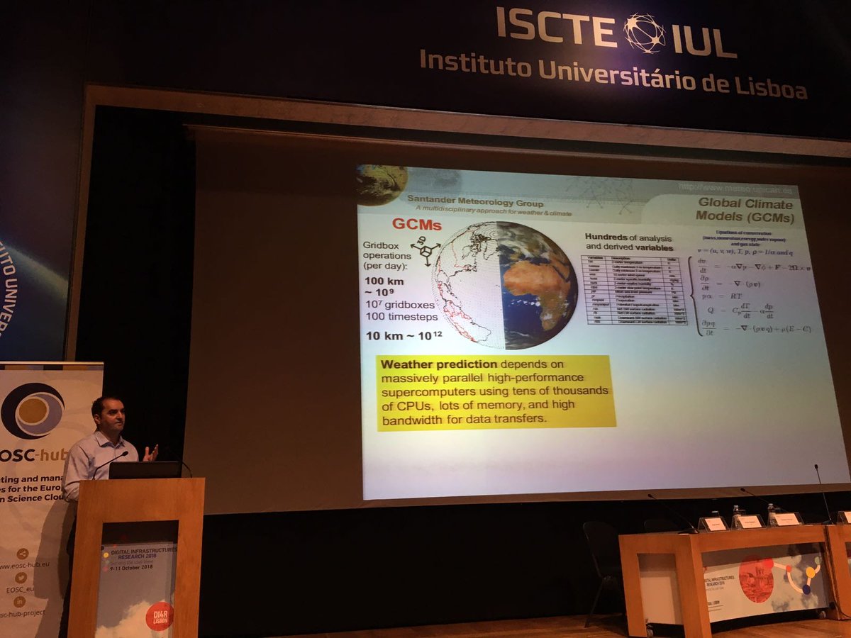 Jose Manuel Gutierrez @ #DI4R2018: #Weather & #climate prediction and #HPC have gone hand in hand in the last decades. Our activities rely on #DigitalInfrastructures needed both for running climate models & storing and making available the resulting scientific data and metadata