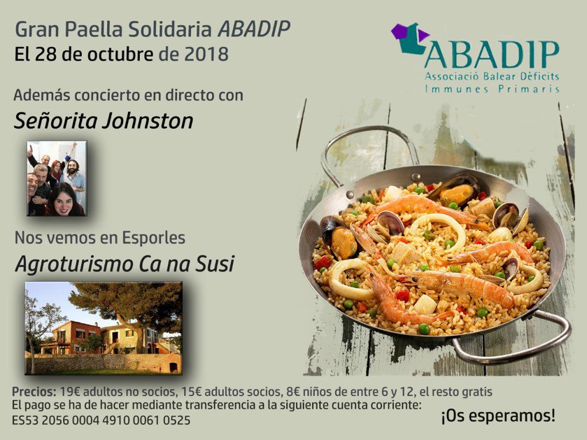ABADIP_Baleares's tweet photo. ¿Te apuntas a nuestra paella solidaria? 😉 #Abadip #Mallorca #IllesBalears #salud #paella https://t.co/S2uhCJ1nXV
