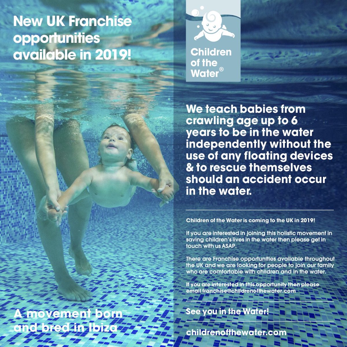 💥 WE ARE COMING TO THE UK! 💥

2019 will see the launch of the Children Of The Water Franchises in the UK. We are SO excited about this!💗🧜‍♂️🧜‍♀️

If you’re interested in being trained by Zoe or Jojo &amp; taking up a franchise opportunity, pls contact franchise@childrenofthewater.com.
