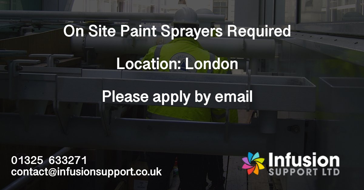 Infusionsl's tweet image. Spray painters in London Job alert! Please email contact@infusionsupport.co.uk to apply or request more information.