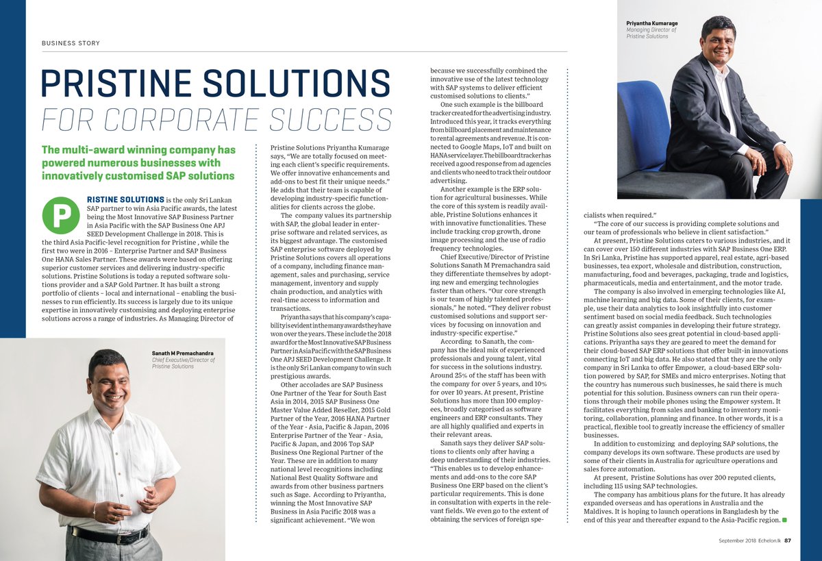 PristineERP's tweet image. Pristine Solutions for Corporate Success!
#SAPSolution #ECHELON #September #awardwinning #businessstory