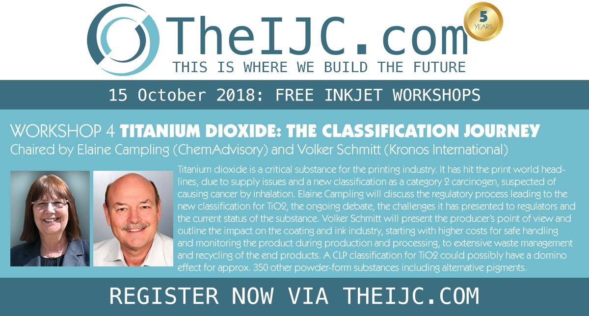 #Titaniumdioxide - a burning issue for the printing community - come to learn and discuss about the current regulatory status and its importance for the industry on 15th October, just before #TheIJC