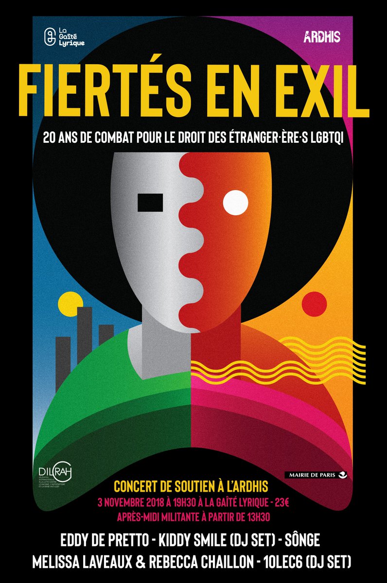 .<a href="/SONGEMusic/">SÔNGE</a> joue pour une belle cause le 3/11 à La <a href="/gaitelyrique/">La Gaîté Lyrique</a> ! Concert de soutien à l’ARDHIS qui célèbre 20 ans de combat pour les droits des personnes LGBTQI.
#FiertesEnExil

web.digitick.com/eddy-de-pretto…
