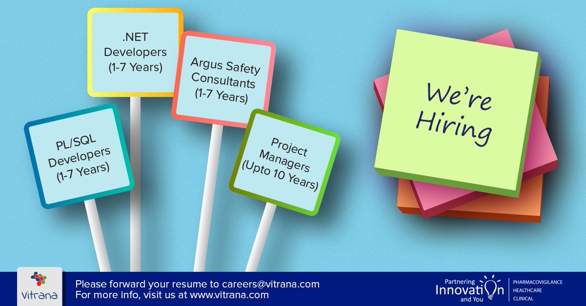 CloudVitrana's tweet image. #WeAreHiring #ProjectManagers #PLSQLDevelopers #DotNetDevelopers #ArgusSafetyConsultants
For More Information, visit us at vitrana.com