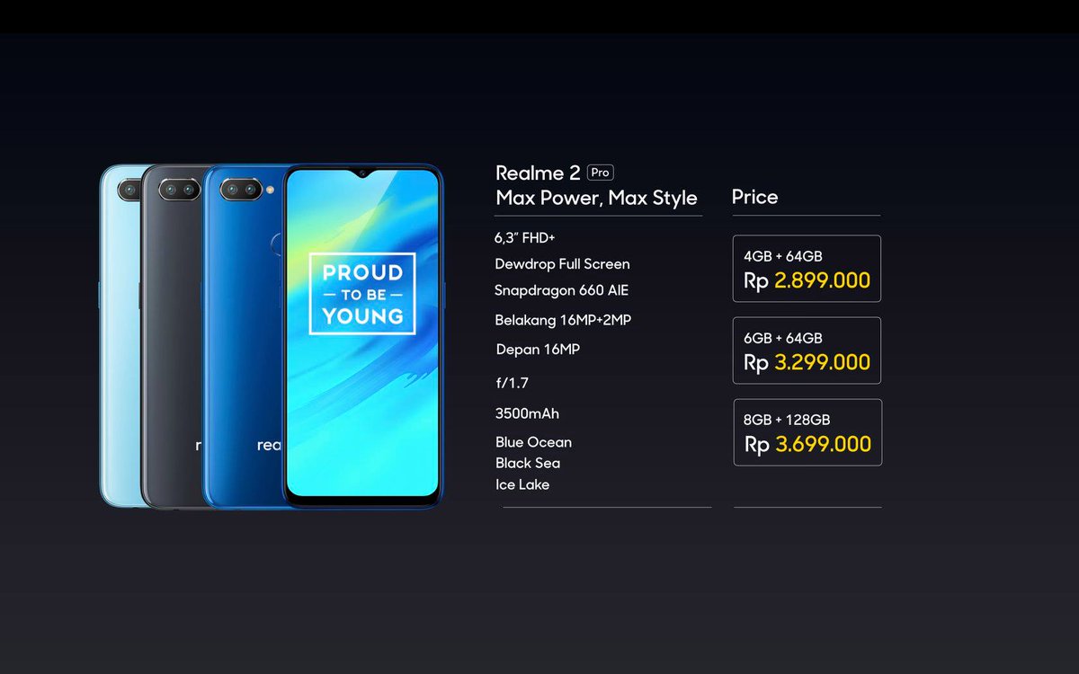 realmeindonesia's tweet photo. Ini dia spesifikasi dan detail harga dari Realme 2, Realme 2 Pro dan Realme C1~ Smartphone stylish dengan kekuatan maksimum dan harga yang sangat terjangkau ini mulai bisa dibeli di Lazada pada tanggal 16, 23 dan 30 Oktober 2018 yaa~ #MaxPowerMaxStyle #PowerMeetsStyle https://t.co/Q99aVNJXql