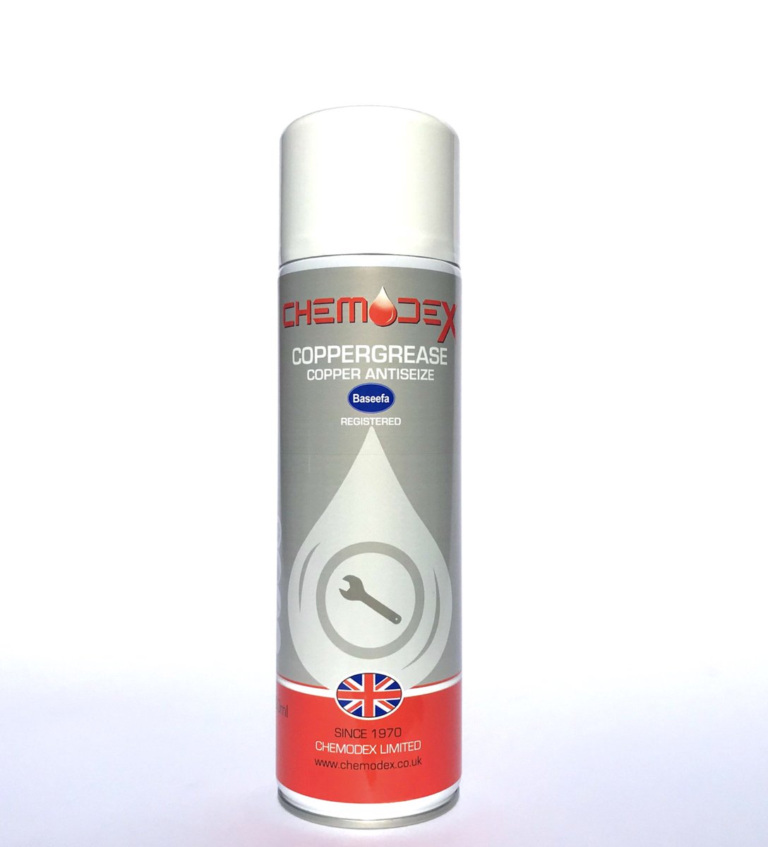 ChemodexLimited's tweet photo. We are pleased to announce that our BASEEFA approved COPPERGREASE is now available in 500ml Aerosol sprays #coppergrease #chemodex #antiseize - https://t.co/IIVEIa9TdC https://t.co/x8xgNYC4rL
