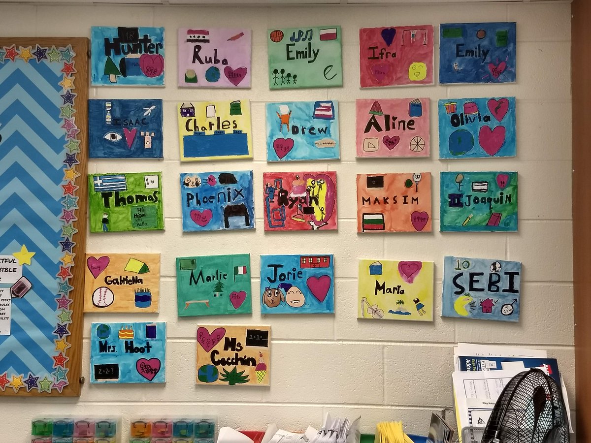 ccsd21riley's tweet image. One of the activities was creating identity pictures. Mrs. Hoot had her students create a canvas with images that represent their identity. #creatingunity  #empathy #RamPride #21learns