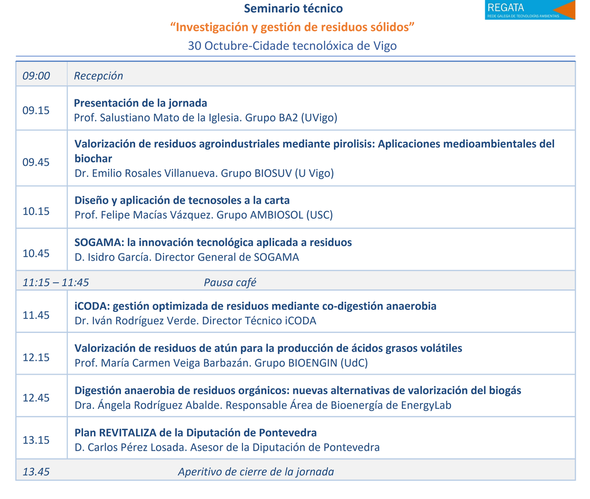 RedeREGATA's tweet photo. Confirmado el programa del seminario técnico sobre gestión de residuos sólidos  del próximo 30 de octubre en @citexvi Vigo. Gracias @EASogama @iCODA_tech  @CT_EnergyLab @UDC_gal @uvigo @UniversidadeUSC por vuestra participación. Inscripciones: https://t.co/luR20vZlLB https://t.co/dB3wqTXYE0