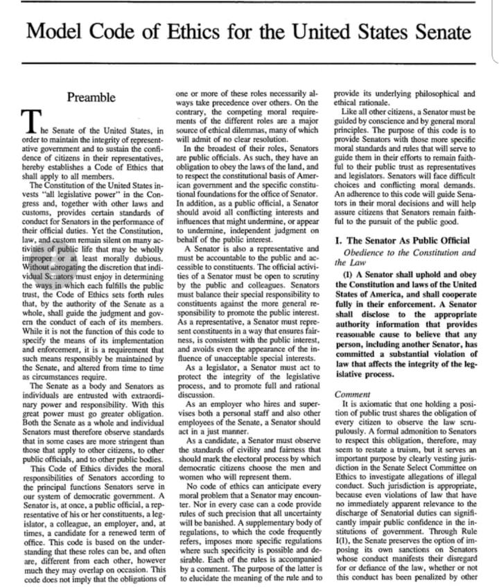 Lee26596476's tweet photo. @SophieInCT And in contradiction of The Code of Ethics for the United States Senate! https://t.co/AxXv7Cru9M