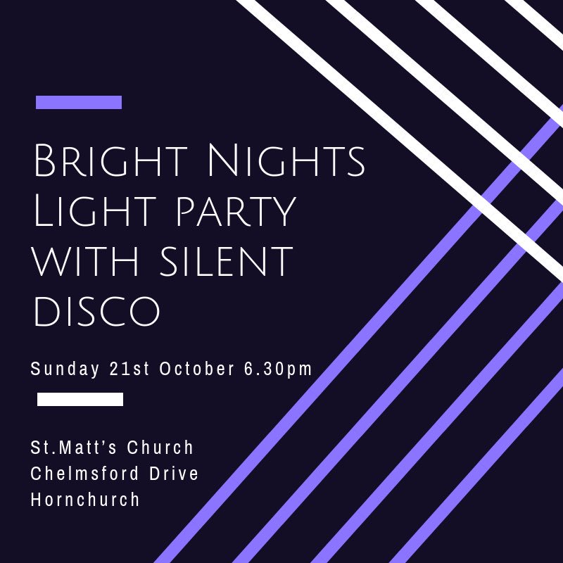 PoHornchurch's tweet photo. #PARTY #FREE #Silentdisco #LightParty #Food #Drinks #Dance #PraiseHimWithDancing #LightInTheDark @chelmsdio @LBofHavering @HornchurchLife @hornchurchTT @HaveringCollege @mgtromford @StJohnsPChurch https://t.co/eqk8zG55NO
