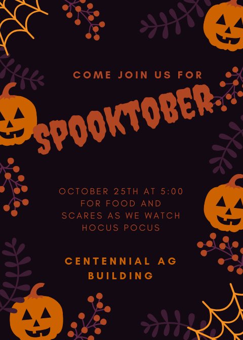 Come join us October 25th after school as we gather around to watch hocus pocus! Be sure to spread the news!