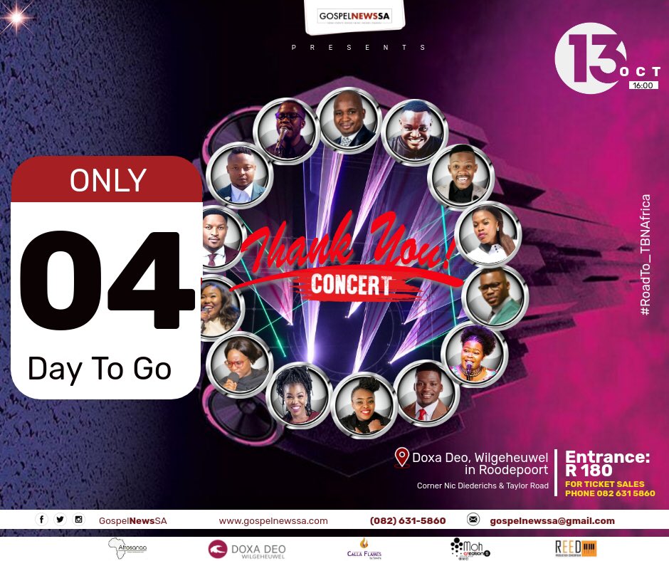 GospelnewsSA's tweet photo. The number 4 derives its meaning from creation. On the fourth day of what is called 'creation week' God completed the material universe. On this day he brought into existence our sun, the moon, and all the stars (Genesis 1:14 - 19). #4_DaysToGo #13October #ThankYouConcert https://t.co/89793gcgqy