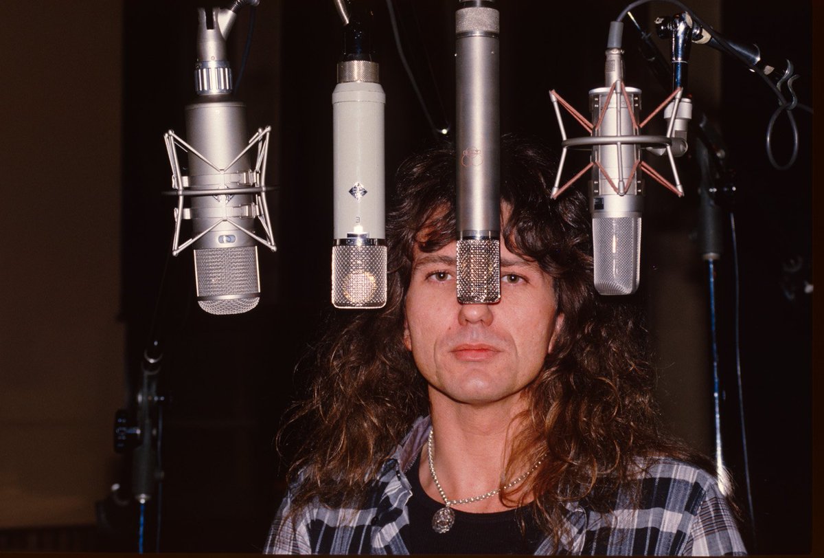 English rocker <a href="/davidcoverdale/">David Coverdale</a> in the booth at Little Mountain, working with Bob Rock on Whitesnake's self-titled album. 
Truly his voice brought all the mics to the yard.
#GGRP50