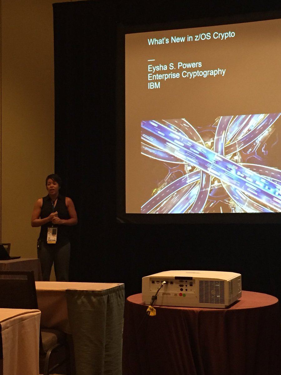 JeremySBruner's tweet photo. Watching and listening to the one and only @EyshaShirrine deliver interesting talks on “What’s new in z/OS Crypto” #IBMTechU #IBM #IBMZ @IBMZ @IBM https://t.co/d7IzCsTKPV
