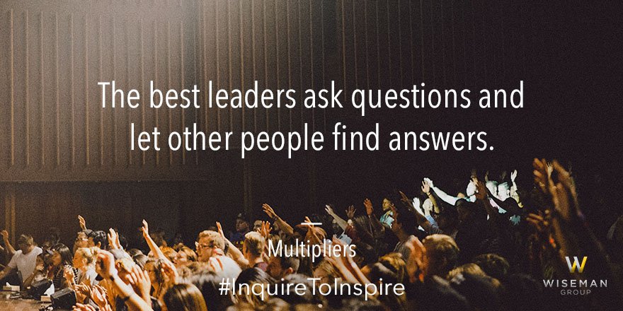 LizWiseman's tweet photo. There comes a point when having the right questions becomes more valuable than having the right answers.
#InquireToInspire #Multipliers https://t.co/QfWbZ9AO3b