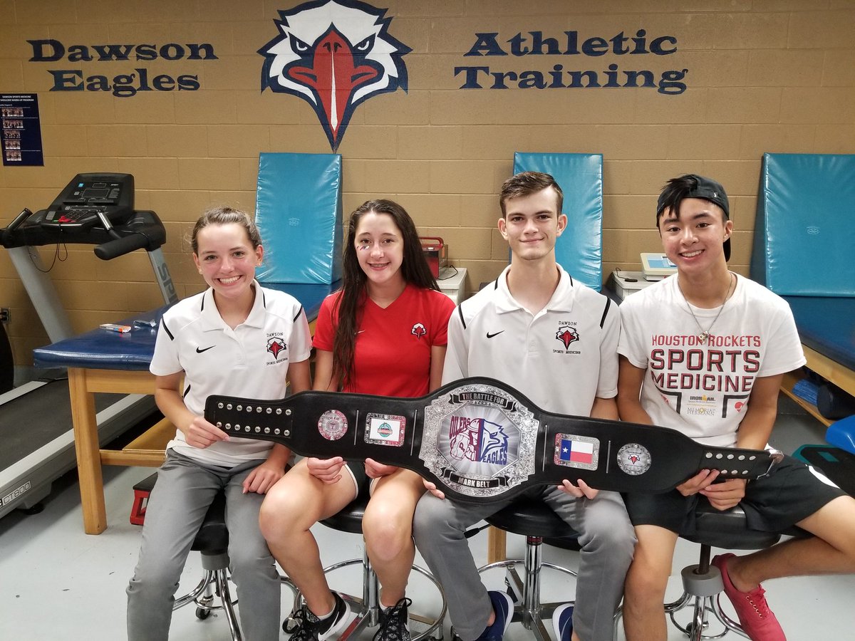 DHS_AT's tweet photo. Just FYI, the athletic training student aides did win the Battle for the Mark Belt vs the Pearland athletic training student aides this weekend #3Peat https://t.co/TudAdsvbZW