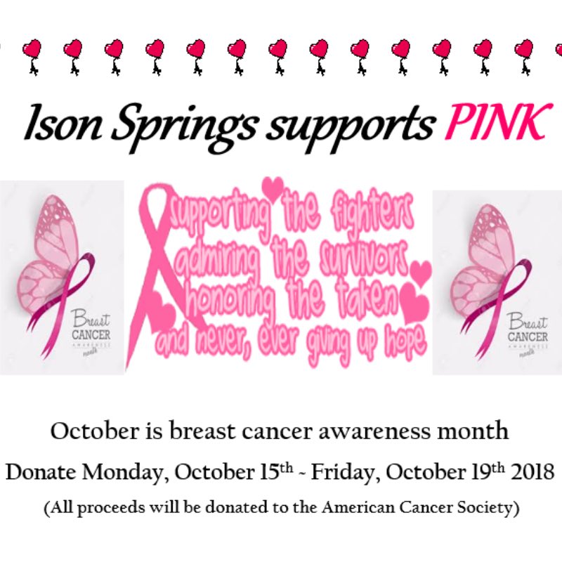 Students can bring in donations to wear a PINK top and jeans on Friday, October 19th. Their name will be displayed on the bulletin board in the lobby and will also receive a Support PINK Sticker.