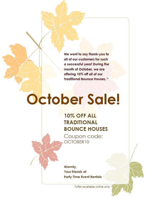 PartyTimeMA's tweet image. We are having a SALE!! Book a traditional bounce house to receive 10% off! Tell your friends and be sure to visit the link in our bio 🥳