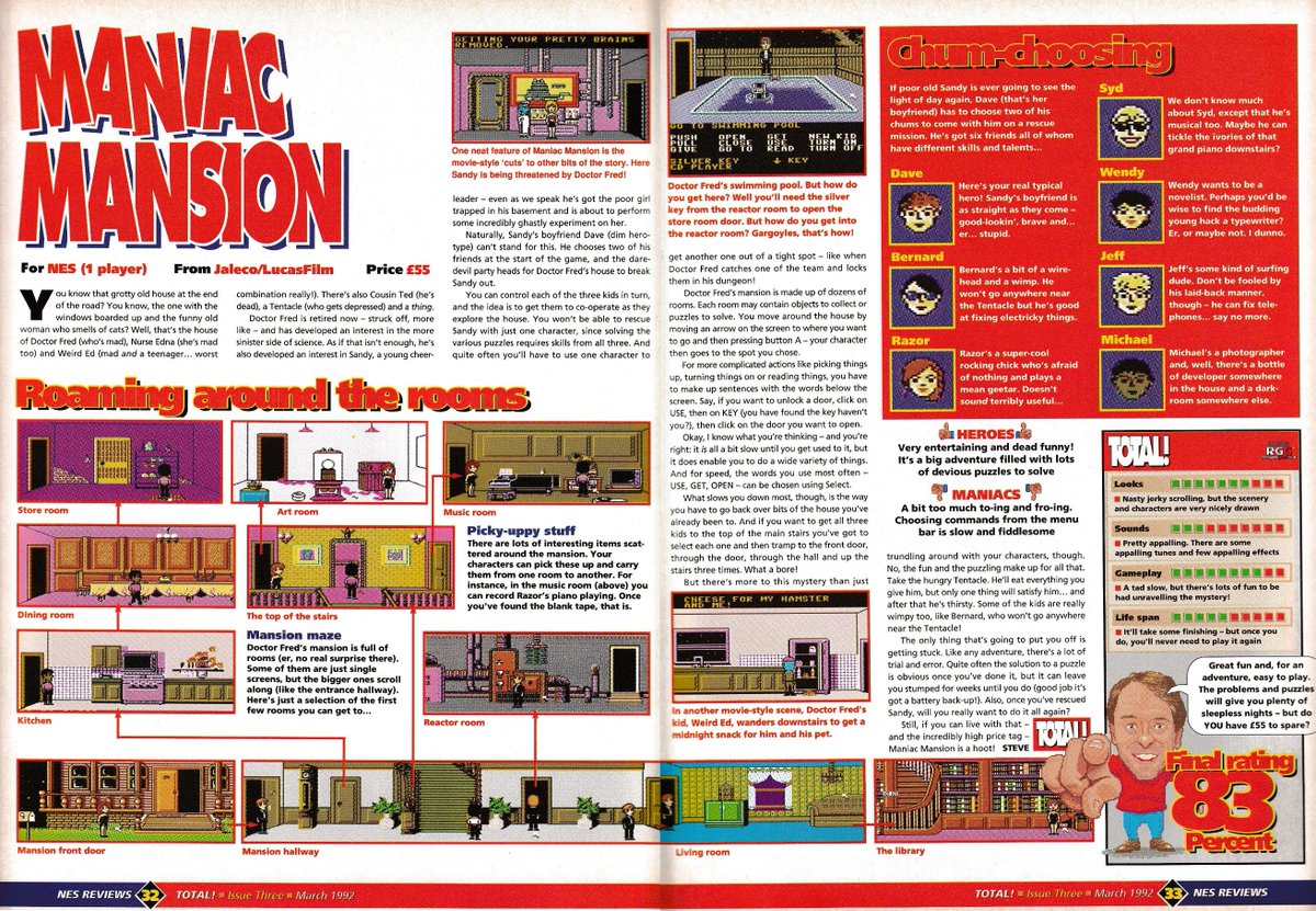 RetroGameGeeks's tweet image. MANIAC MANSION: Here&apos;s a review for the NES version of the 1987 C64 &amp;amp; Apple II Point &amp;amp; Click adventure from Lucasfilm. PAL regions didn&apos;t get this edition until 1992... but it was so worth the wait! Did you ever explore the Edison Mansion? #retrogaming #Nintendo #NES #C64 #gaming
