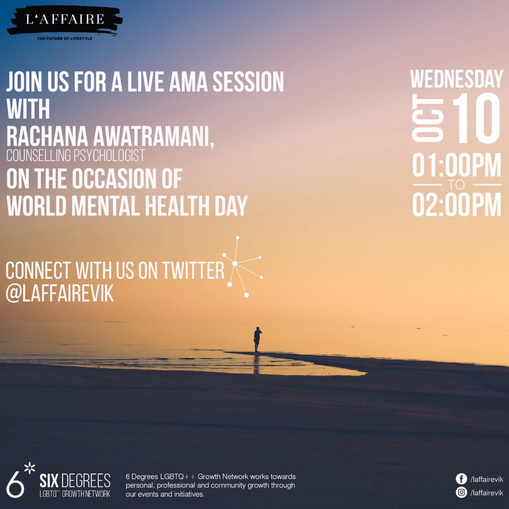 godrejlaffaire's tweet photo. Celebrating Mental health Day tomorrow. Send in your questions for psychologist @Rachana_NA to answer. Going live on our handle at 1pm #WorldMentalhealthDay https://t.co/o7toasQCH1
